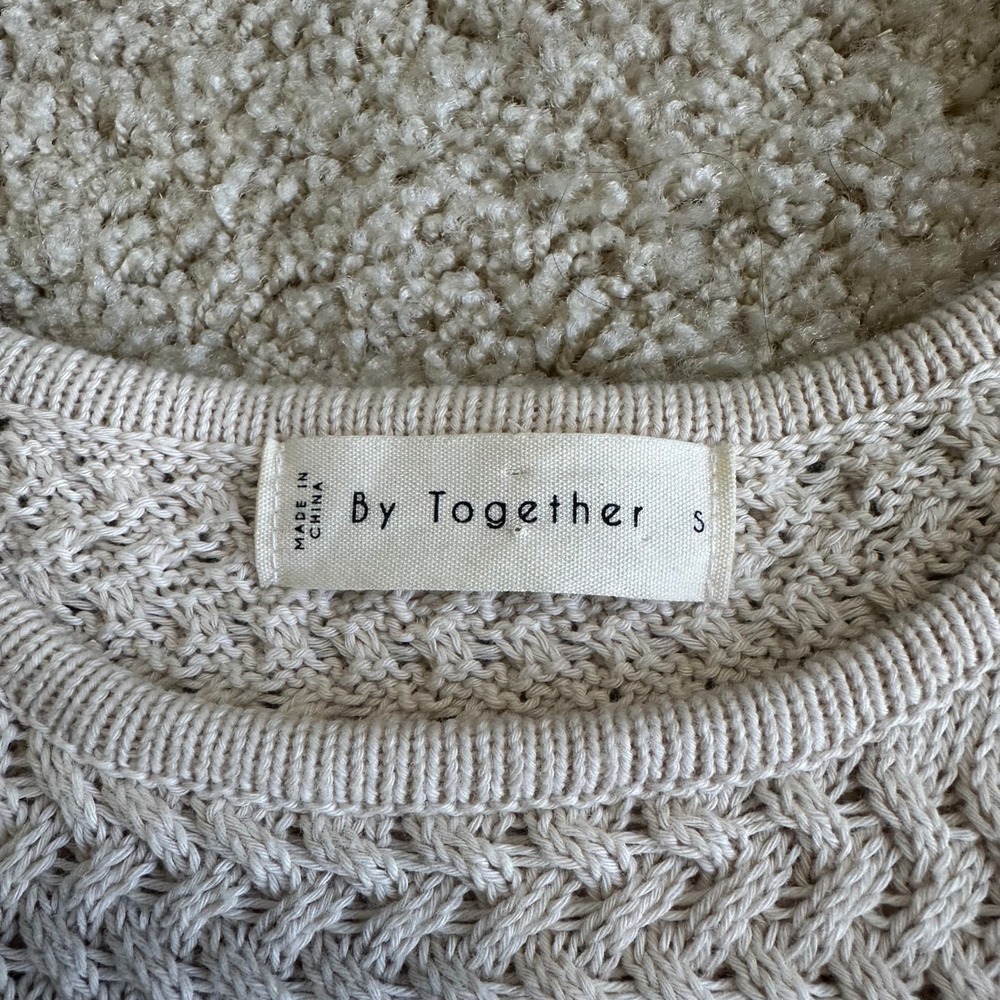 By Together Beige Knit Puff Sleeve Peplum Sweater‎ Top Size S - Picture 6 of 7